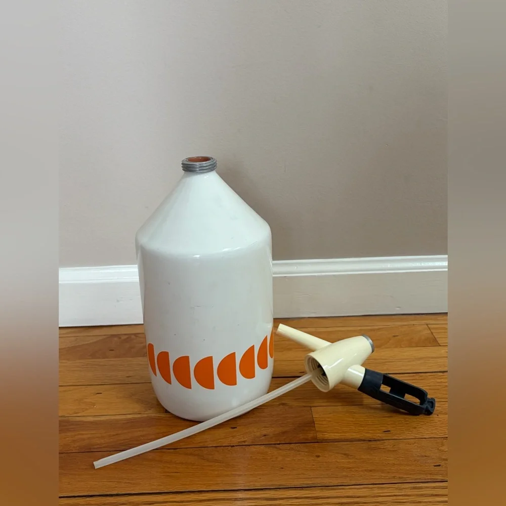 BOC Vintage White & Orange Slice Soda Seltzer Syphon Bottle Canister Barware